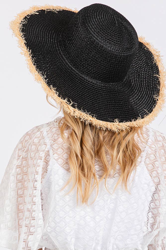 Hana - Vendita all'ingrosso Cappello di paglia - Donna - Cappello Estivo di Paglia a Tesa Larga Bicolore con Bordo Sfilacciato17