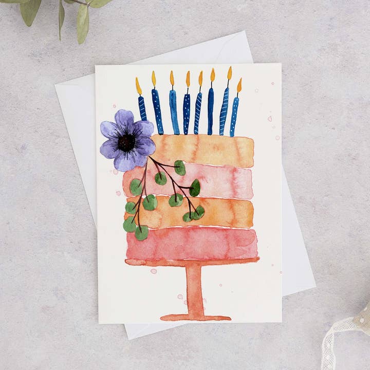 Watercolour Birthday Card, Watercolour Birthday Card, Hand Painted Birthday Card, Happy Birthday Card, Cute Birthday Card, Feminine Birthday for wholesale by Wild Juniper Art Studio