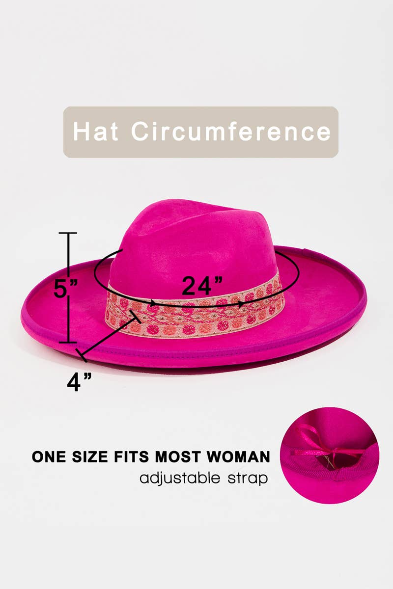 Collections by Fame Accessories - Wholesale Fedora - Dames - Fedora hoed met geborduurde band in Boho1