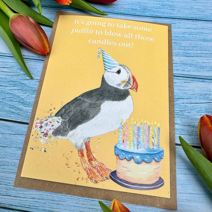 Jen Winnett Eco Artist - Wholesale Birthday Card - Puffin Birthday Funny Eco Friendly Card Colourful Nature 3
