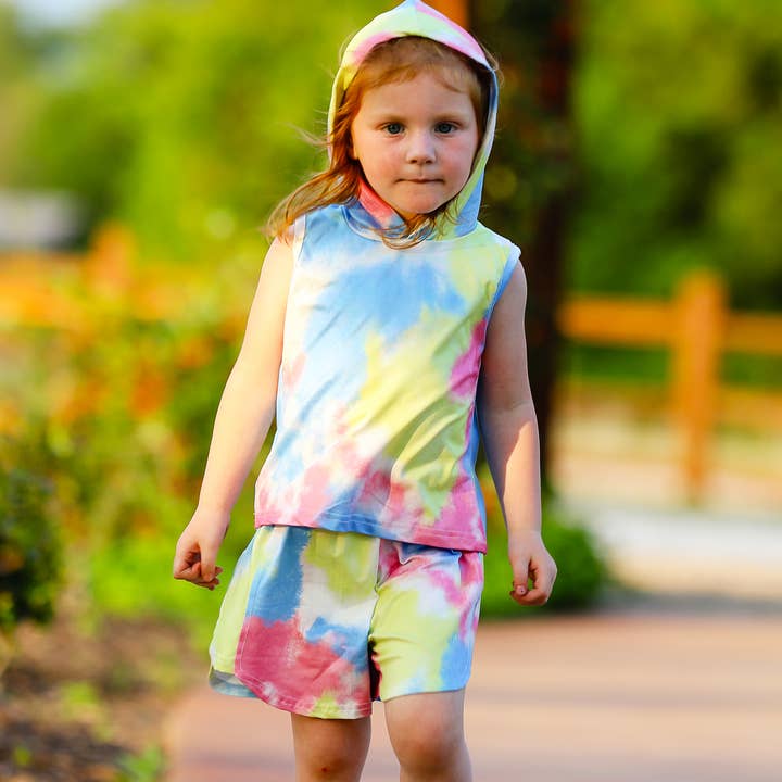Girls Pastel Tie Dye Hoodie Top Shorts Kids Easter Clothing for wholesale by AnnLoren