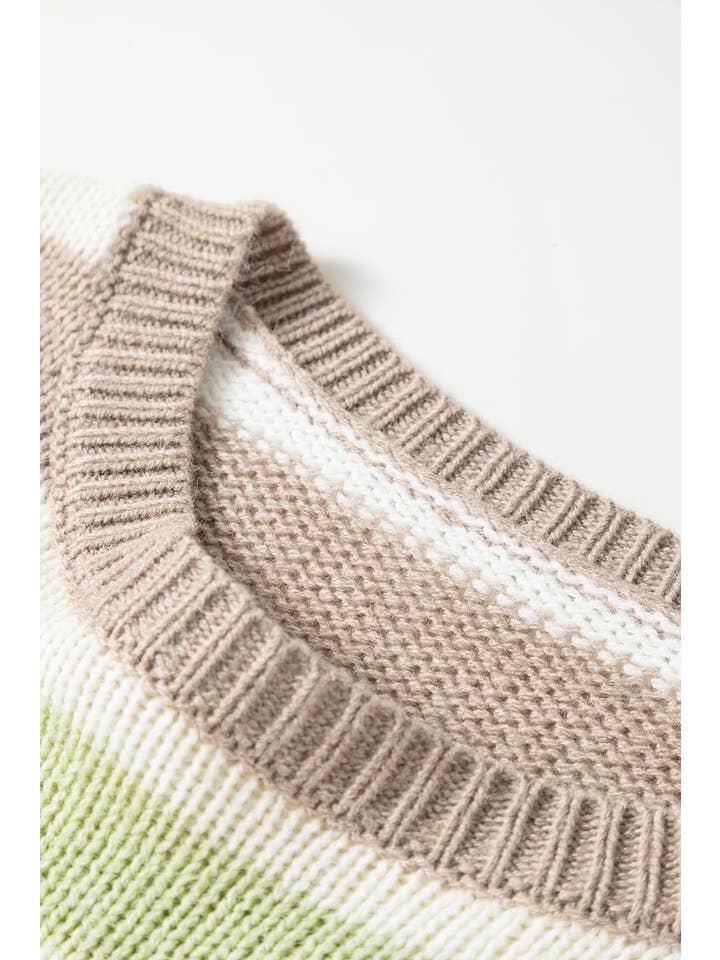 Multicolour Stripe Colorblock Drop Shoulder Crewneck Sweater for wholesale on Faire7