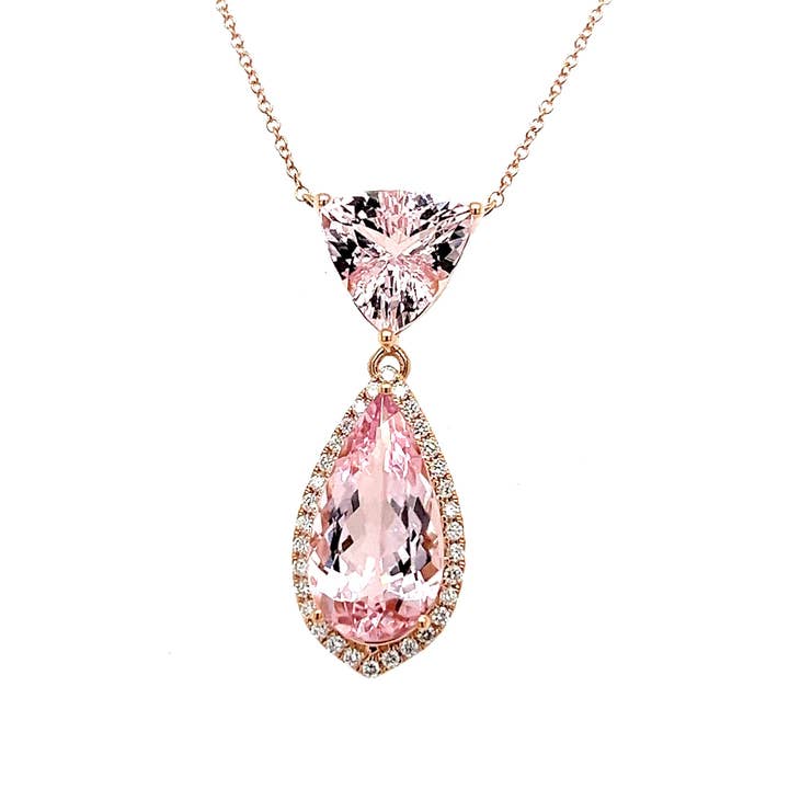 14K Rose Gold Necklace with 3.17 Carat Pear-Cut Pink Morganite Gemstone (PJC34201P) for wholesale by Blue Star Gems NY
