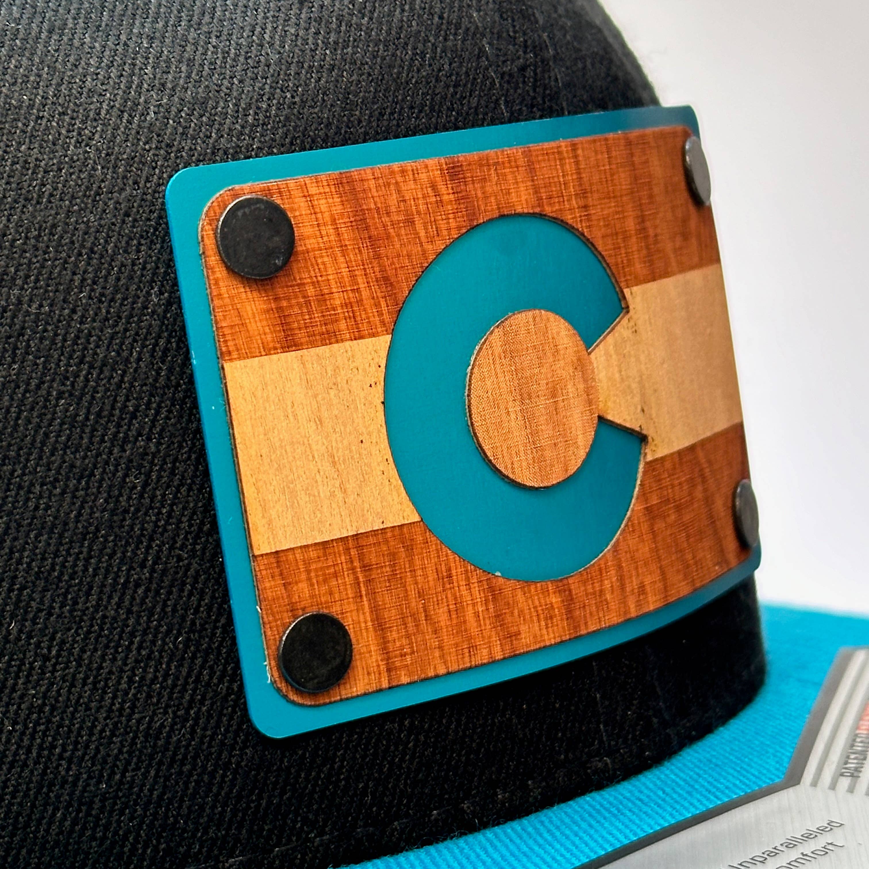 Last Best Supply Co - Wholesale Flat Brim Cap - Unisex - Colorado Flag Cherry Wood & Metal Patch Flat Bill Hat9