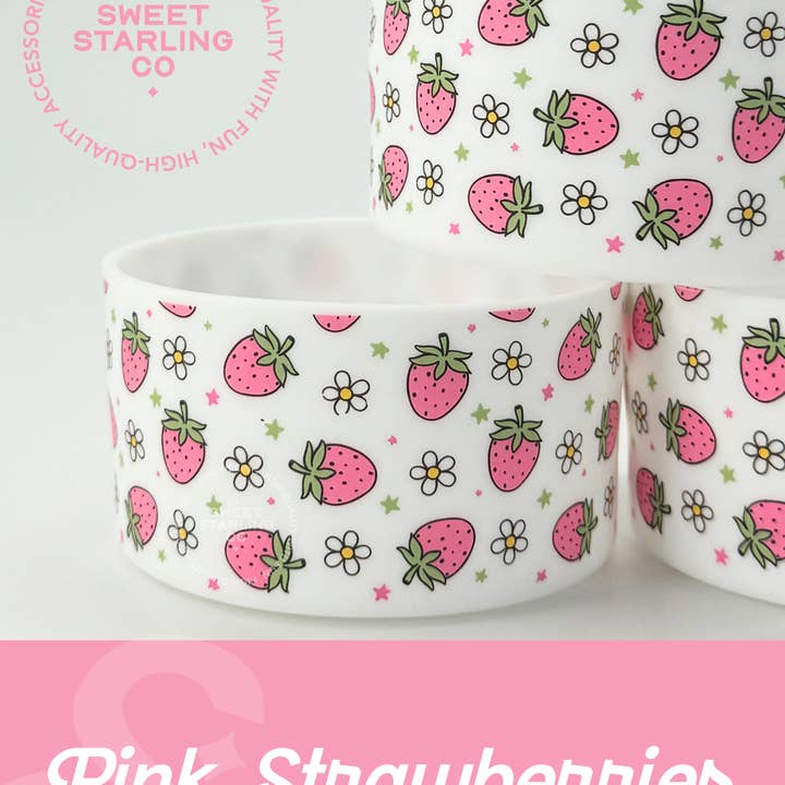 The Sweet Starling Co - Wholesale Drink Huggers & Koozies - Pink Strawberries Tumbler Boots