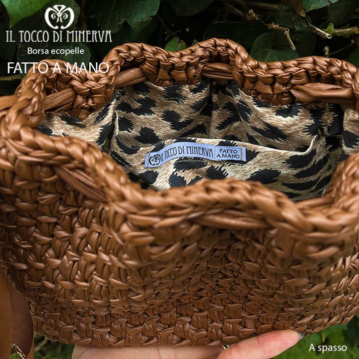 Faux leather bag for strolling, leather-colored - Handmade for wholesale by Il Tocco di Minerva