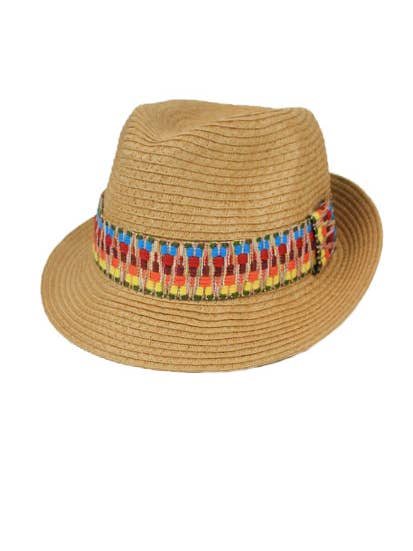 Rieten fedora met gebreid triballint voor wholesale door Cap Zone