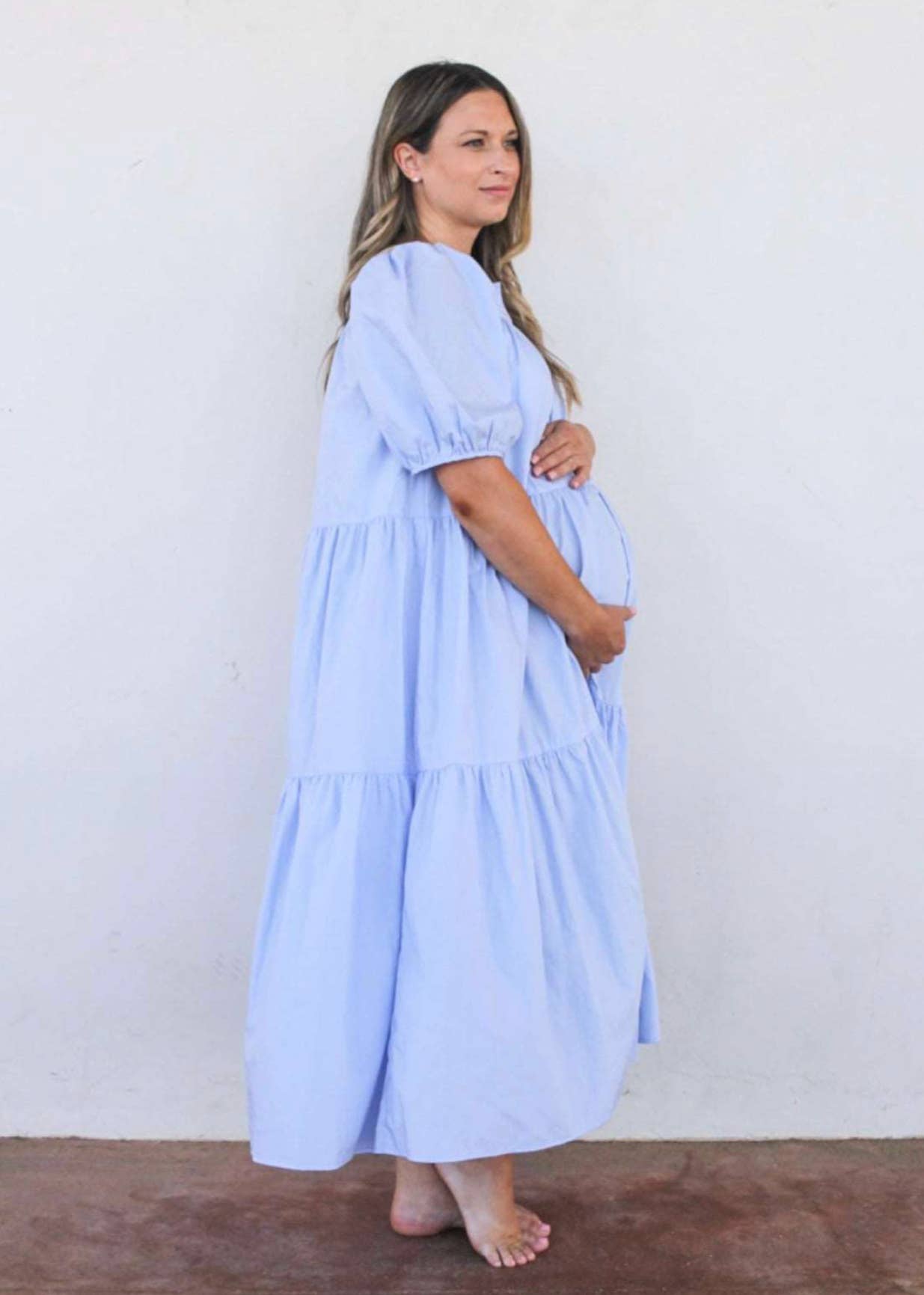 LIV Maternity - Wholesale Dress - Maternity - Blue Poplin Maxi Dress0