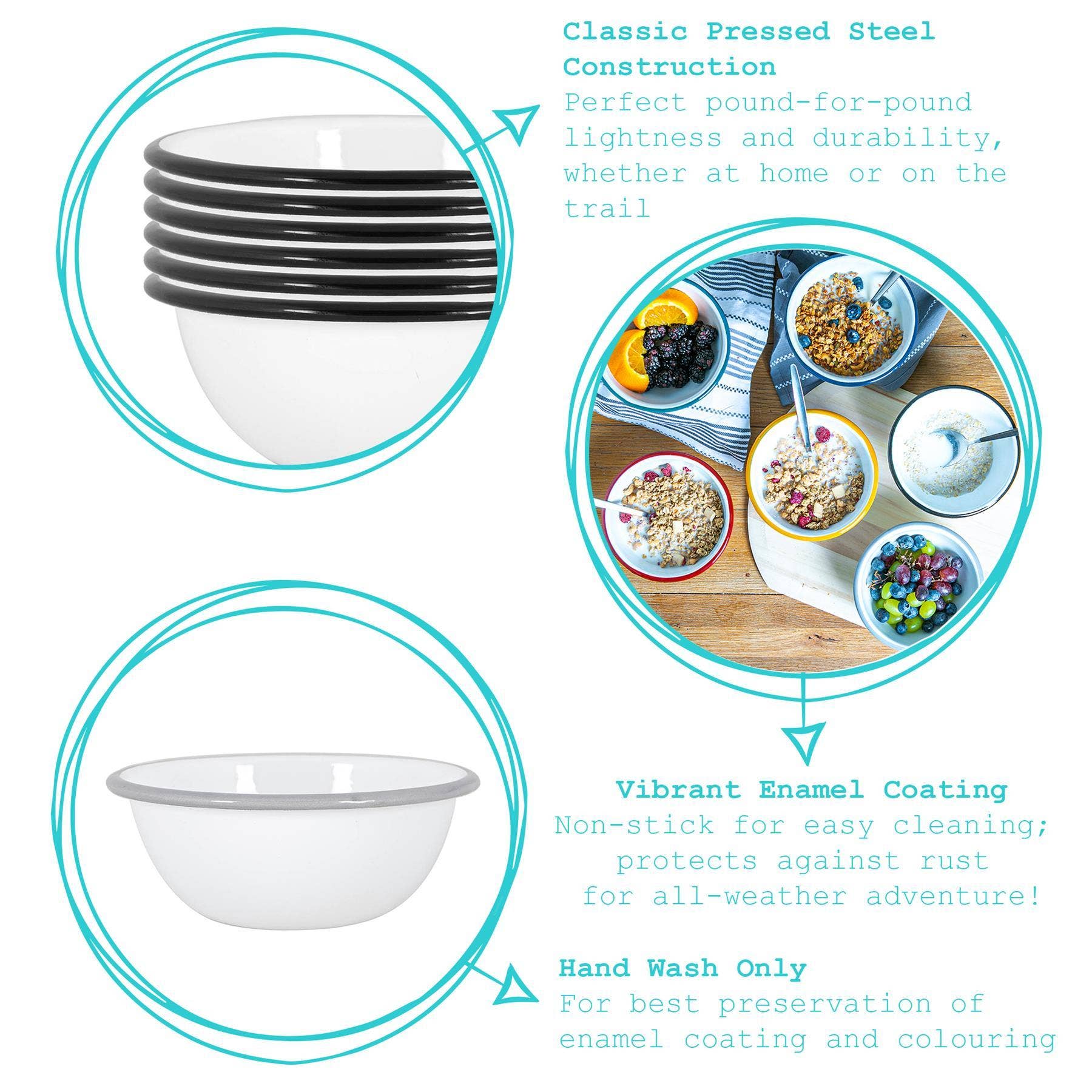 Rinkit Ltd – wholesale Bowl – Argon Tableware White Enamel Bowl - 16cm - Green4