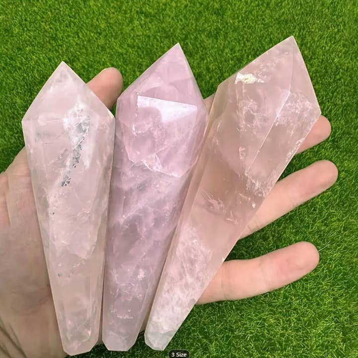 Crystal Deal· Wholesale Crystals & Gifts - Wholesale Spiritual Stone/Crystal - Natural Rose Quartz Scepter with Stand – 3 Sizes (3.9"–6.3")3