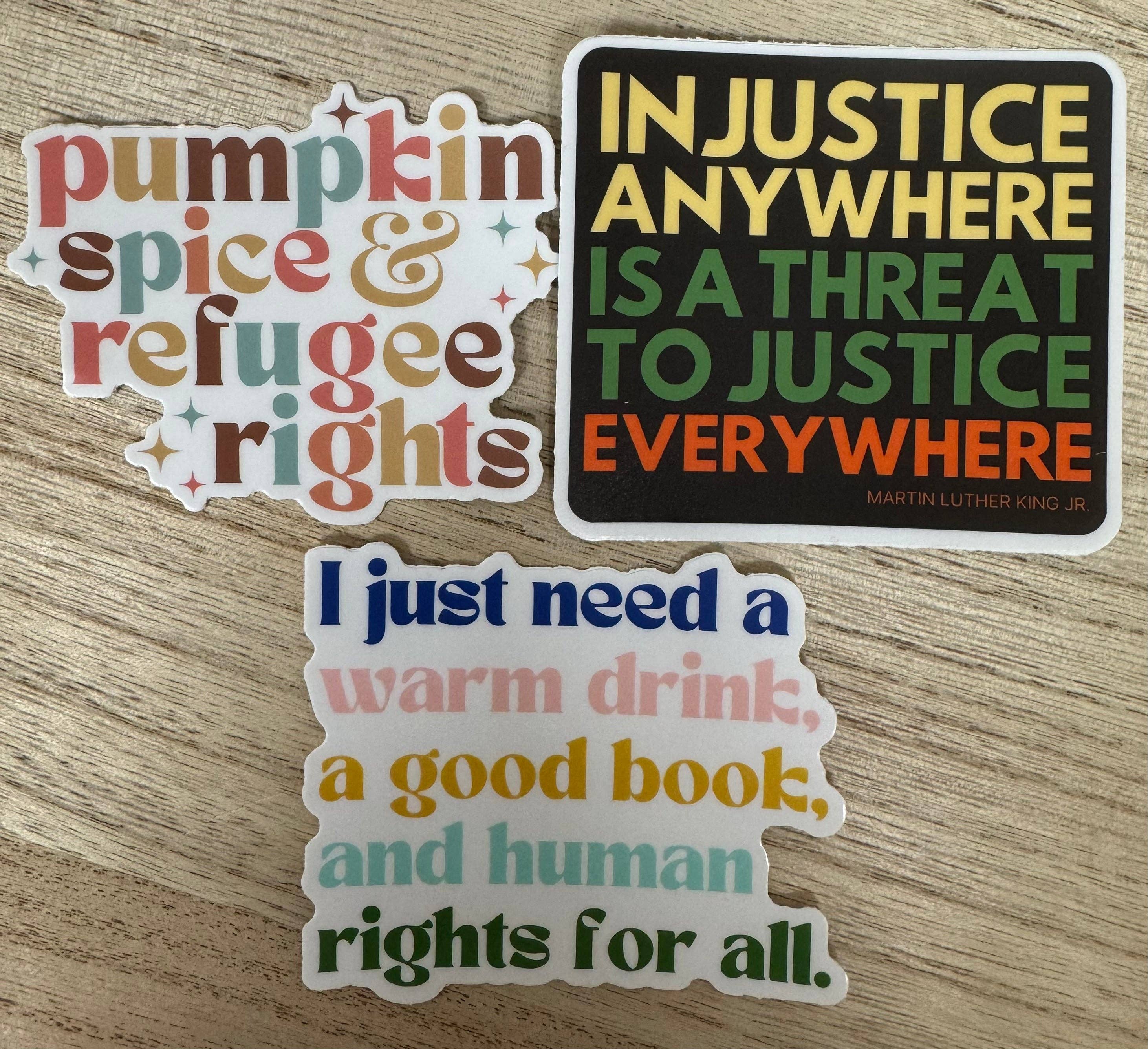 Hands Producing Hope - Wholesale Sticker - Warm Drink, Good Book, and Human Rights for All Sticker1