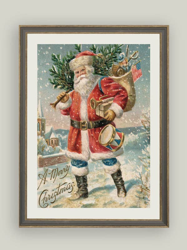 Travel Santa Framed Antique Art for wholesale by Petal Lane Home