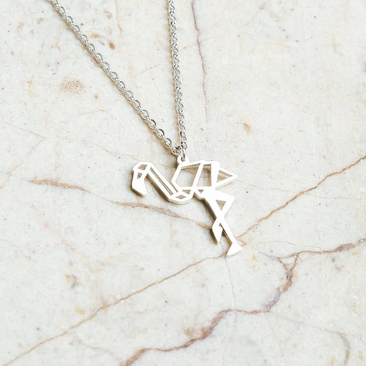 La Menagerie – wholesale Pendant/charm necklace – Flamingo Silver Origami Necklace2