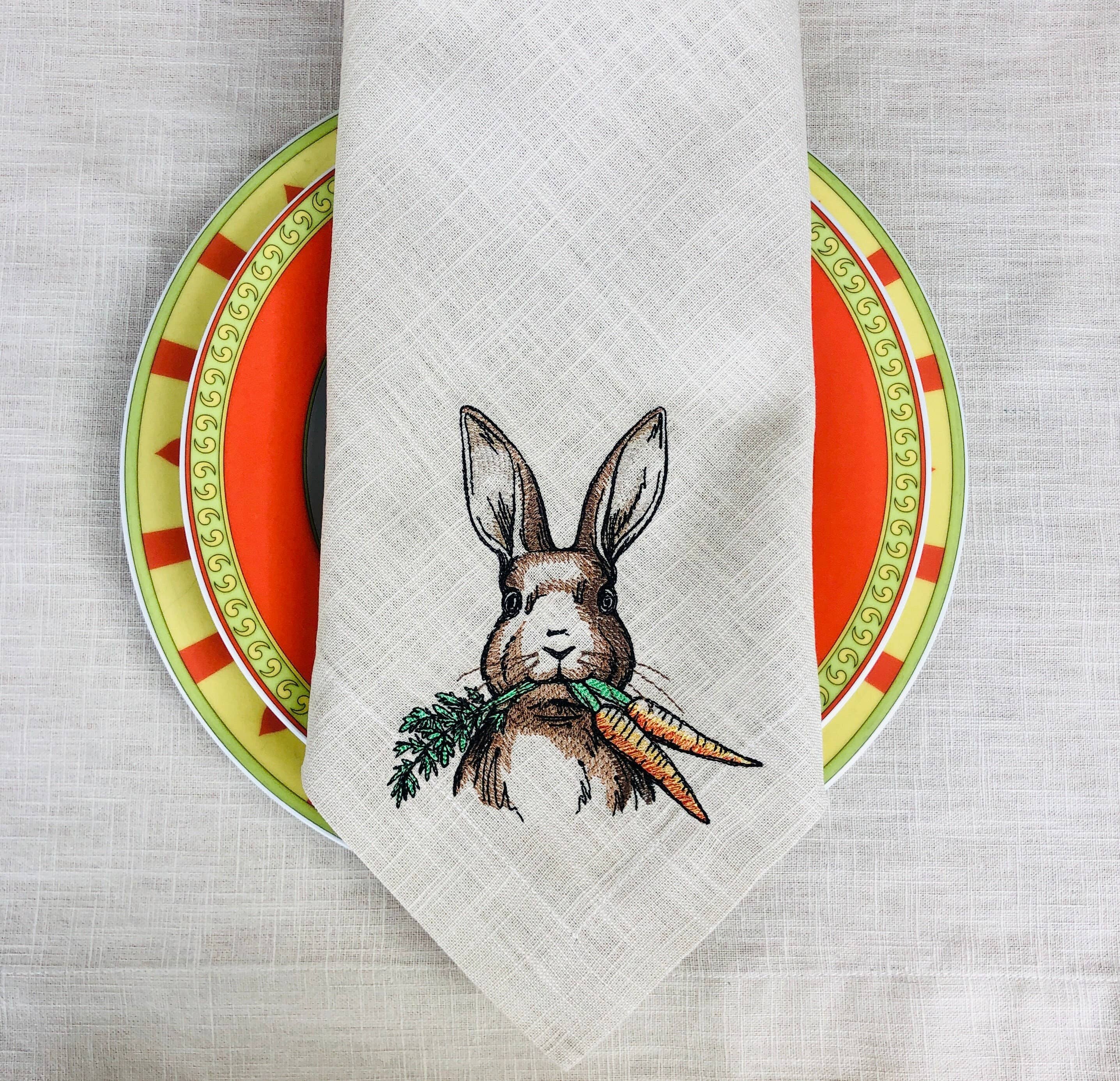 Belle Linen - Wholesale Dinner & Cloth Napkin - Embroidered Easter Bunny Linen Dinner Napkin3