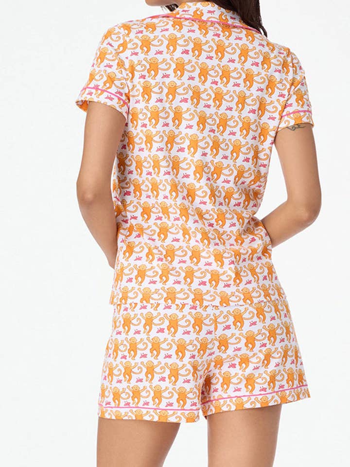 DE VAVE - Wholesale Sleepwear Set - Women's - Monkey Print Shirt and Shorts Set