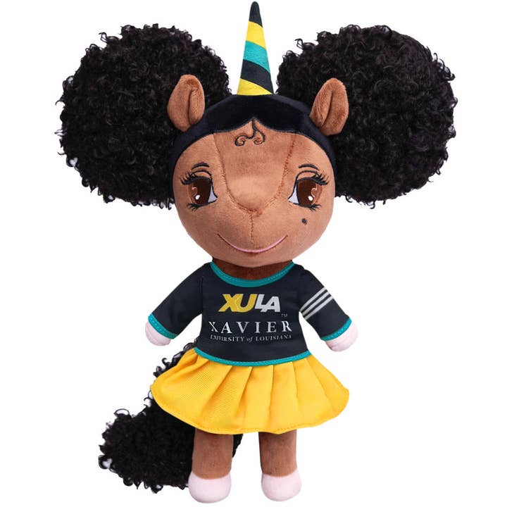 Poupée Licorne de l'Université Xavier de Louisiane avec Afro Puffs - 14 pouces pour la vente par YOUnicorn Kidz