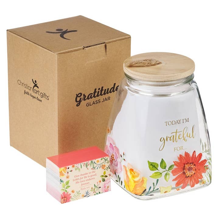 Christian Art Gifts - Vente Pots - Bocal de gratitude avec cartes en verre Today I'm Grateful For1