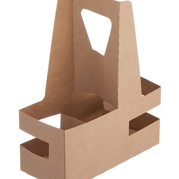 EcoQuality - Wholesale Drink Huggers & Koozies - Disposable Kraft 2 or 4 Cup Drink Carrier with Handles,