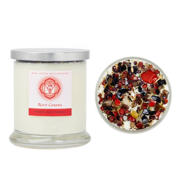New Moon Beginnings - Wholesale Jar/Filled Candle - Seven Chakra Candles - Soy Candle - Herb & Crystal Candles21