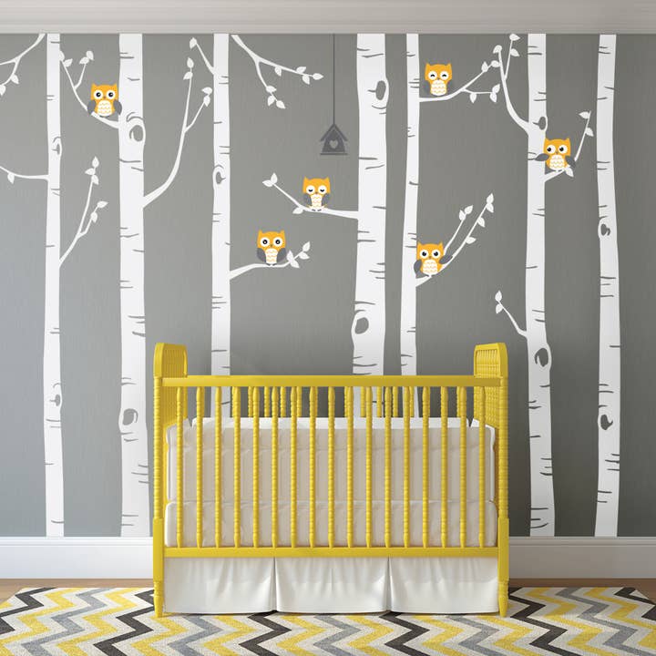 Simple Shapes - Vente Autocollant mural - Sticker mural en bouleau avec hibou