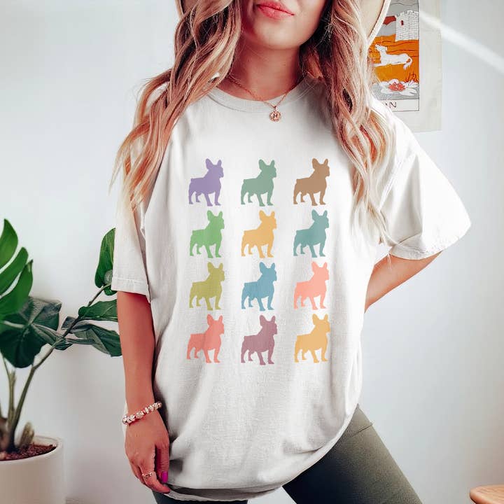Vivtrek - Wholesale Screen Printed T-Shirt - Women's - French Bulldog Shirt Cute Funny Dog Lover Vintage Tee 55