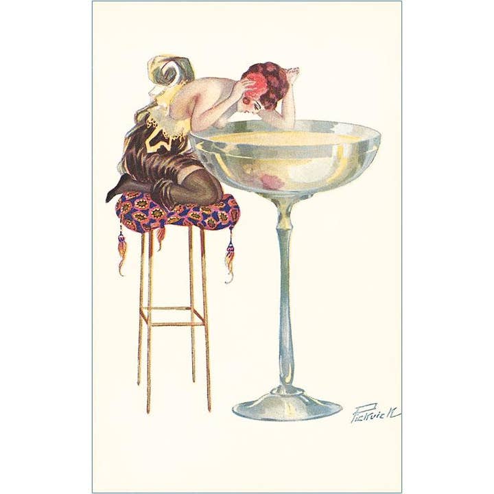 Greeting Card BV-108 Woman Staring into Champagne Glass for wholesale by Found Image Press