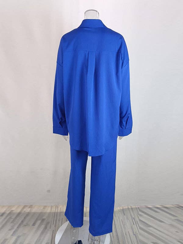 Sheer Trend – wholesale Top & pants set (NOT Loungewear) – Women's – Long Sleeves Buttoned Pockets Solid Color Lapel Shirts Top + Elasticity High Waisted Pants Bottom Two Pieces Set2