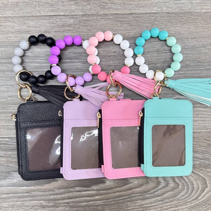 DESHENG ENTERPRISE - Wholesale Keychain Bracelet - SOLID SILICONE BEADED BRACELET CARD HOLDER KEYCHAIN
