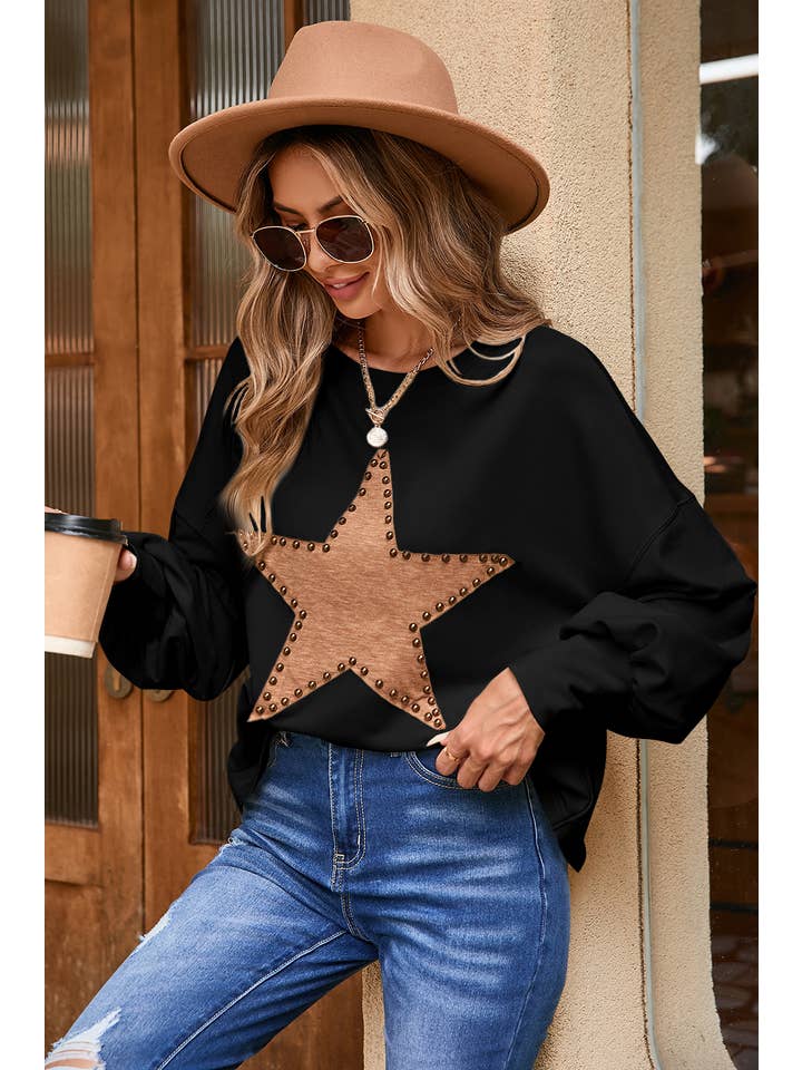 Little Daisy Closet - Wholesale Knit Top - Women's - LDC Studded Star Graphic Oversized Top