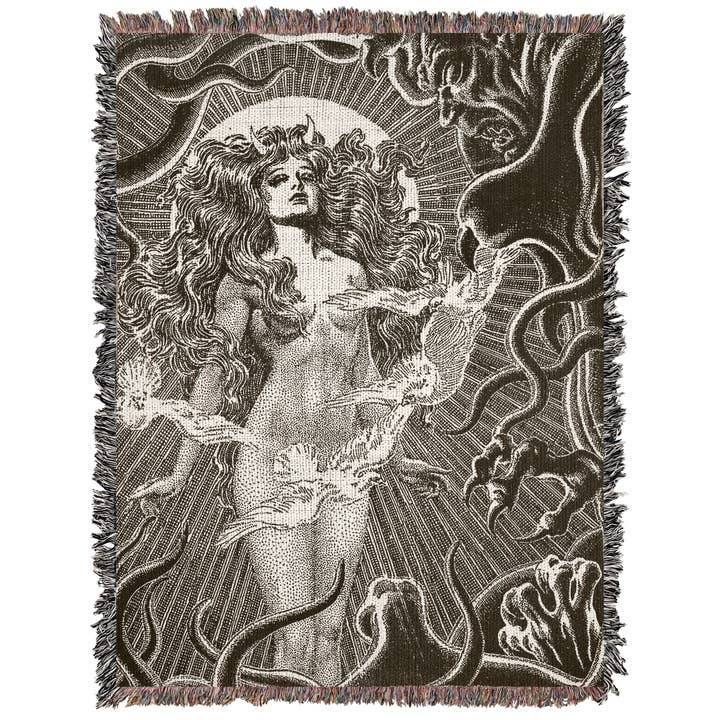 Killer Goods • Woven Blankets, Gifts, Home Decor - Wholesale Throw Blanket - Witchy Sorceress Casts a Spell Woven Throw Blanket