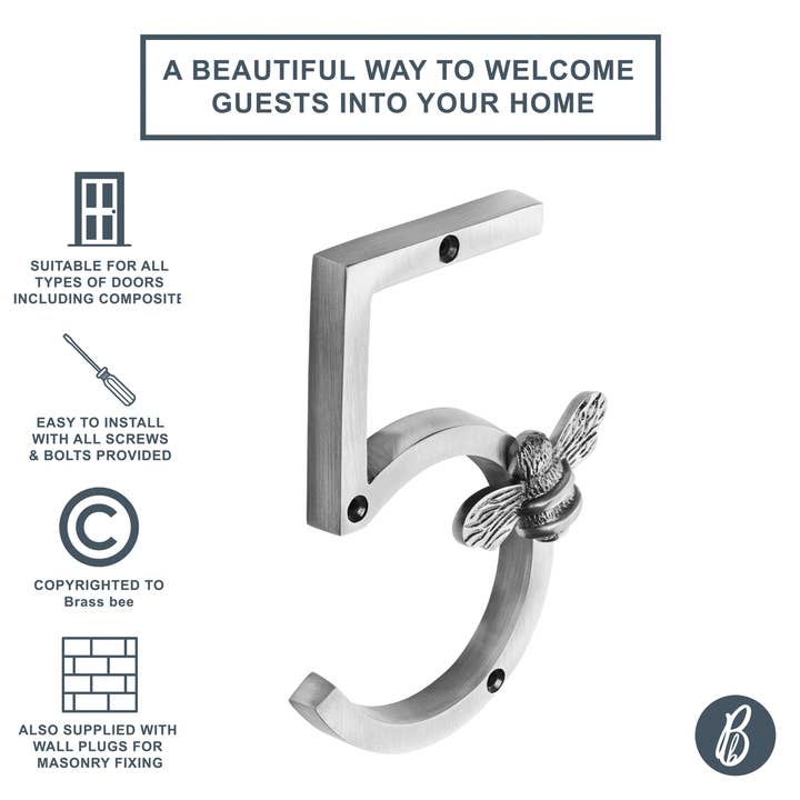 Brass bee - Vendita all'ingrosso Manopola/pomello - Numeri civici Brass bee in ottone finitura peltro con ape, altezza 13 cm8