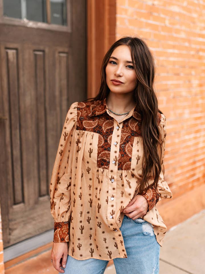 TH2600 BROWN PAISLEY CACTUS TOP (7 Piece) for wholesale by Turquoise Haven