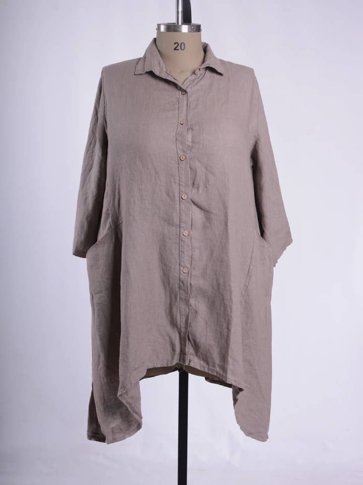 Plus Size Heavy Linen Shirt Dress - 9445 for wholesale by Jeld Wholesale