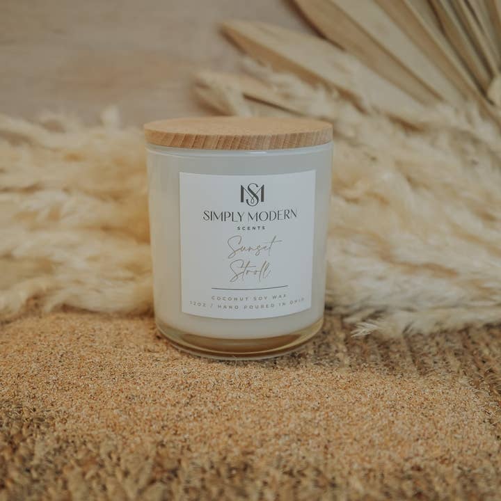 Solnedgangstur | Hvid | Trævæk Kokos Sojavokslys for engroshandel hos Simply Modern Scents