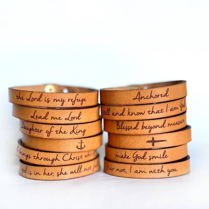 New Market Farmhouse - Wholesale Bangle Bracelet - Religious Scripture Thin Leather Bracelet Collection Easter
