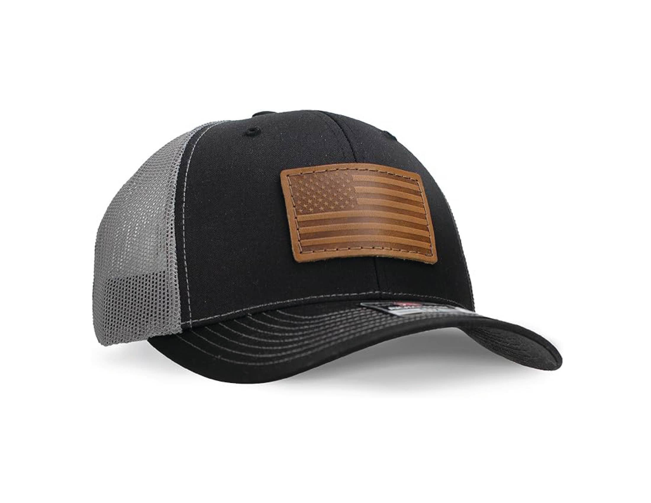 Oowee Products - Wholesale Trucker Hat - Unisex - American Flag Leather Patch Hat - Richarson 112 Trucker