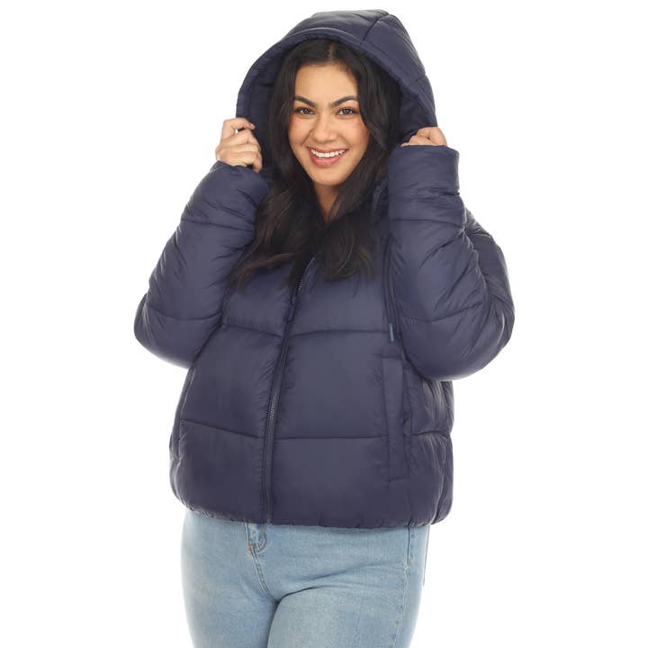 Plus Size Full Front Zip Hooded Bomber Puffer Coat for wholesale by WHITE MARK