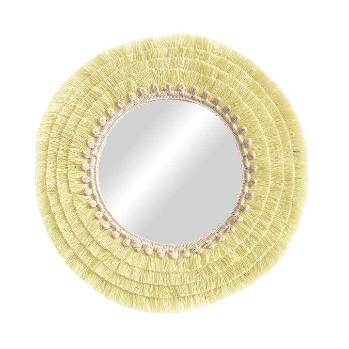 Round Yellow Mirror With Cotton Fringe Boho for wholesale by Geometrik Design