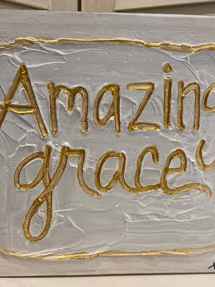 Médaillon en bois neutre Amazing Grace 8x8 pour la vente par Loftin Design Co