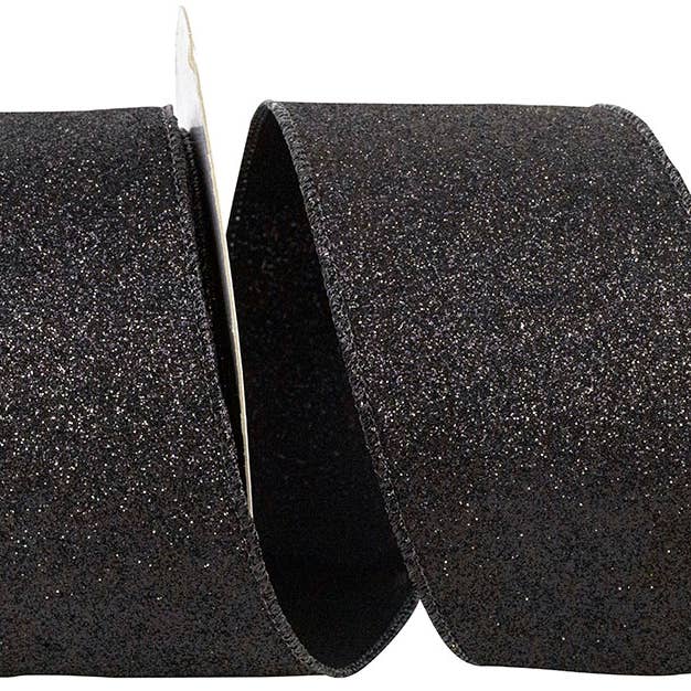 Glitter Metallic Shiny Back Wired Edge, Black, 2.5 In for wholesale by RELIANT RIBBON