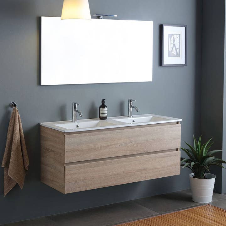Meuble de Salle de Bain Suspendu Double Vasque Chêne Belize 120cm pour la vente par Kodicebagno Srl