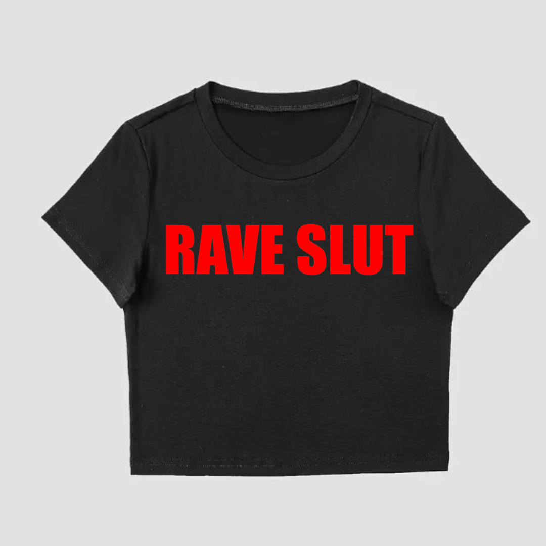 Wickedly Divine Shop - Wholesale Screen Printed T-Shirt - Women's - Rave Slut, Y2K Music Festival EDM Gothic Crop Top5