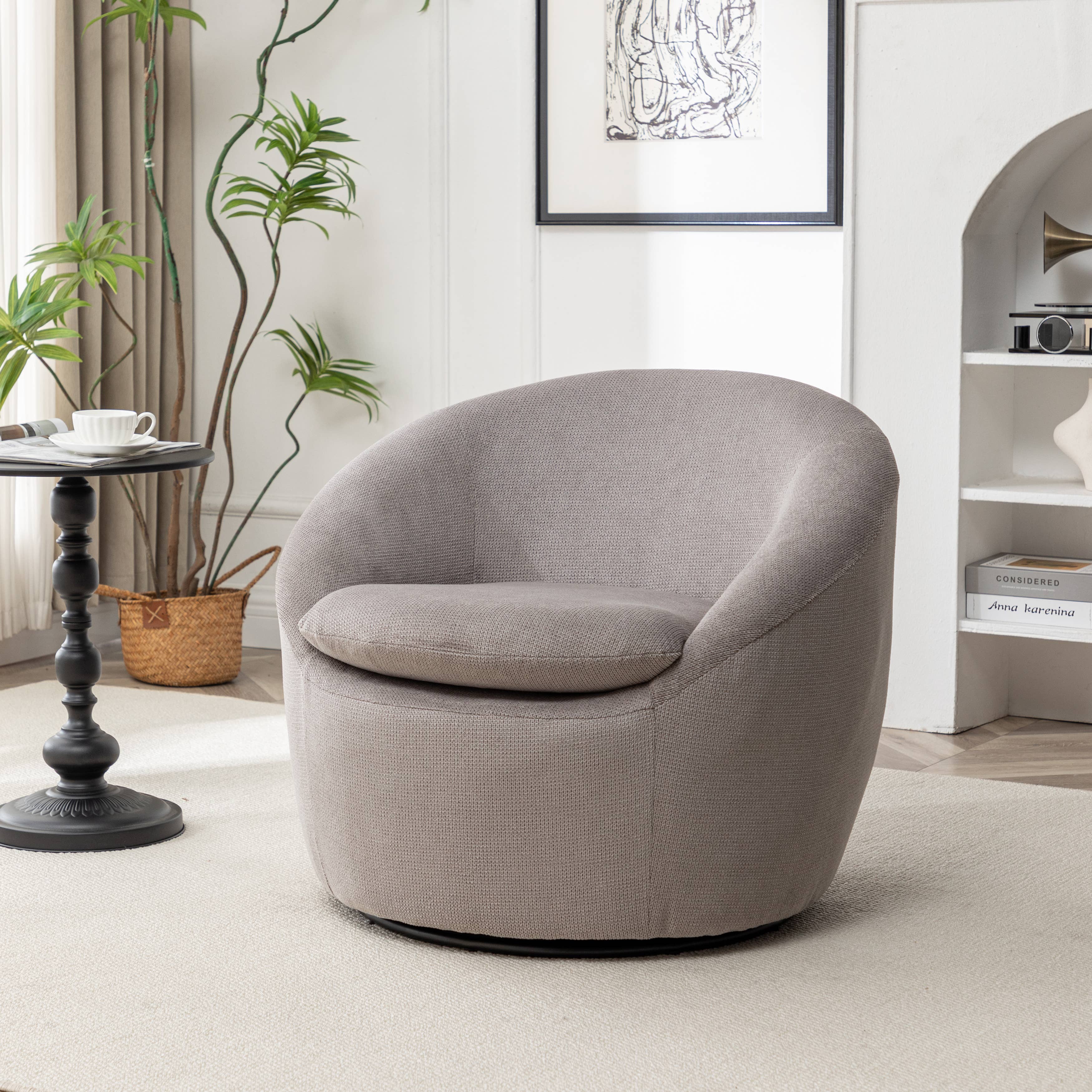 HOMYCASA DESIGN INC - Vente Chaises - Fauteuil tonneau pivotant à 360° en tissu bouclé Winnie Modern Teddy2