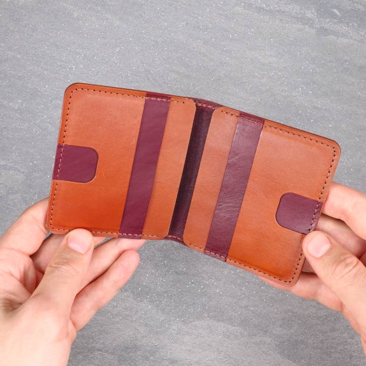 Red and Brown Leather Vertical Bifold Unisex Wallet for wholesale by HOLD SUPPLY