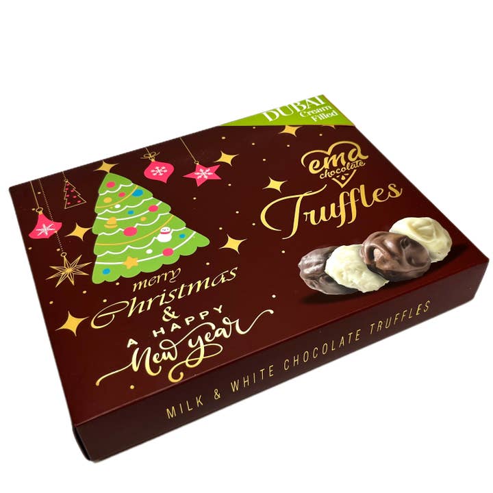Aladdin - Wholesale Chocolate box - Ema Chocolate Milk and White Chocolate Truffles With Dubai Filling - Merry Christmas Box - 250g
