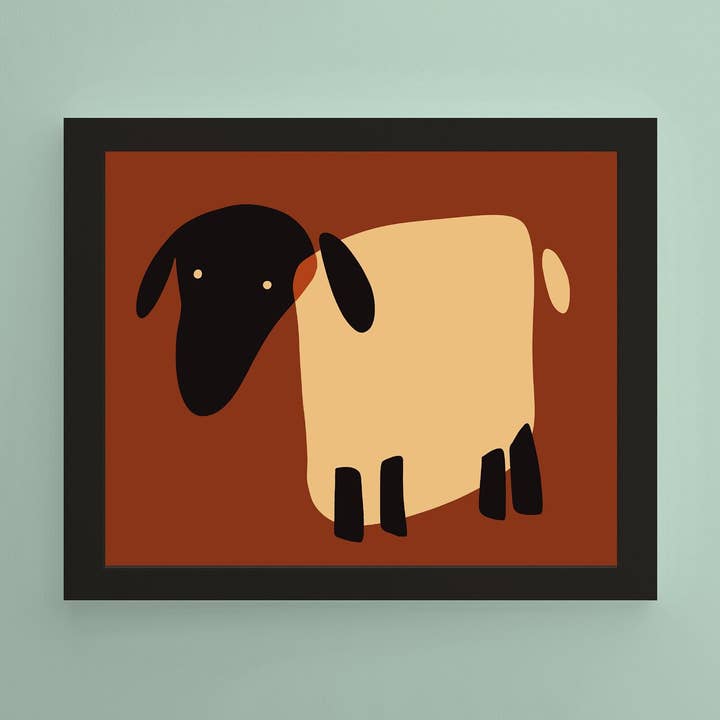 Impression d'art de mouton minimaliste : Image d'animal de ferme du milieu du siècle pour la vente par Jenna Smith