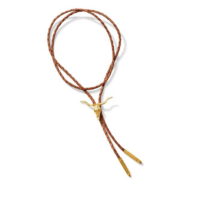 Bolo Longhorn – Pequeño bañado en oro de 14 quilates / piel marrón claro para venta al por mayor de Eighteen Forty Two