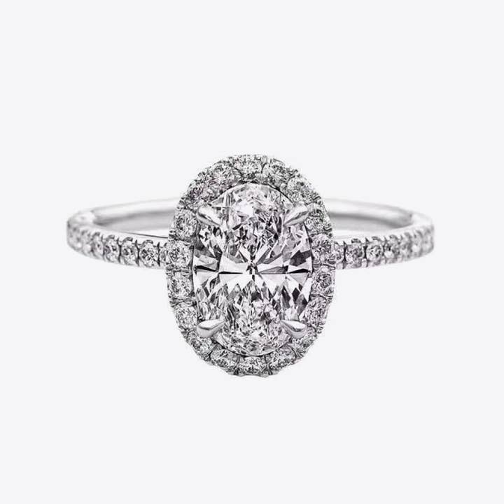 White 2 Carat Oval-Cut Moissanite Ring (Platinum Over Pure Sterling Silver) for wholesale on Faire2