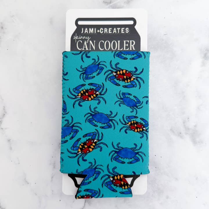 Jami Creates - Wholesale Drink Huggers & Koozies - Maryland Blue Crab Skinny Can Cooler Koozie