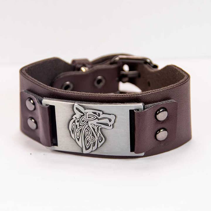 Pulsera Ajustable de Cuero Vegano - Marrón Lobo (Cada una) para venta al por mayor de Kheops International